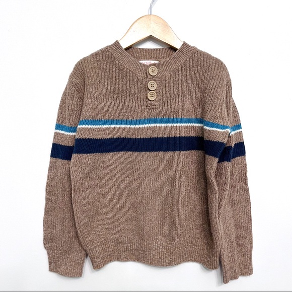 Cat & Jack Other - cat & jack | tan ribbed henley sweater stripe buttons 5t